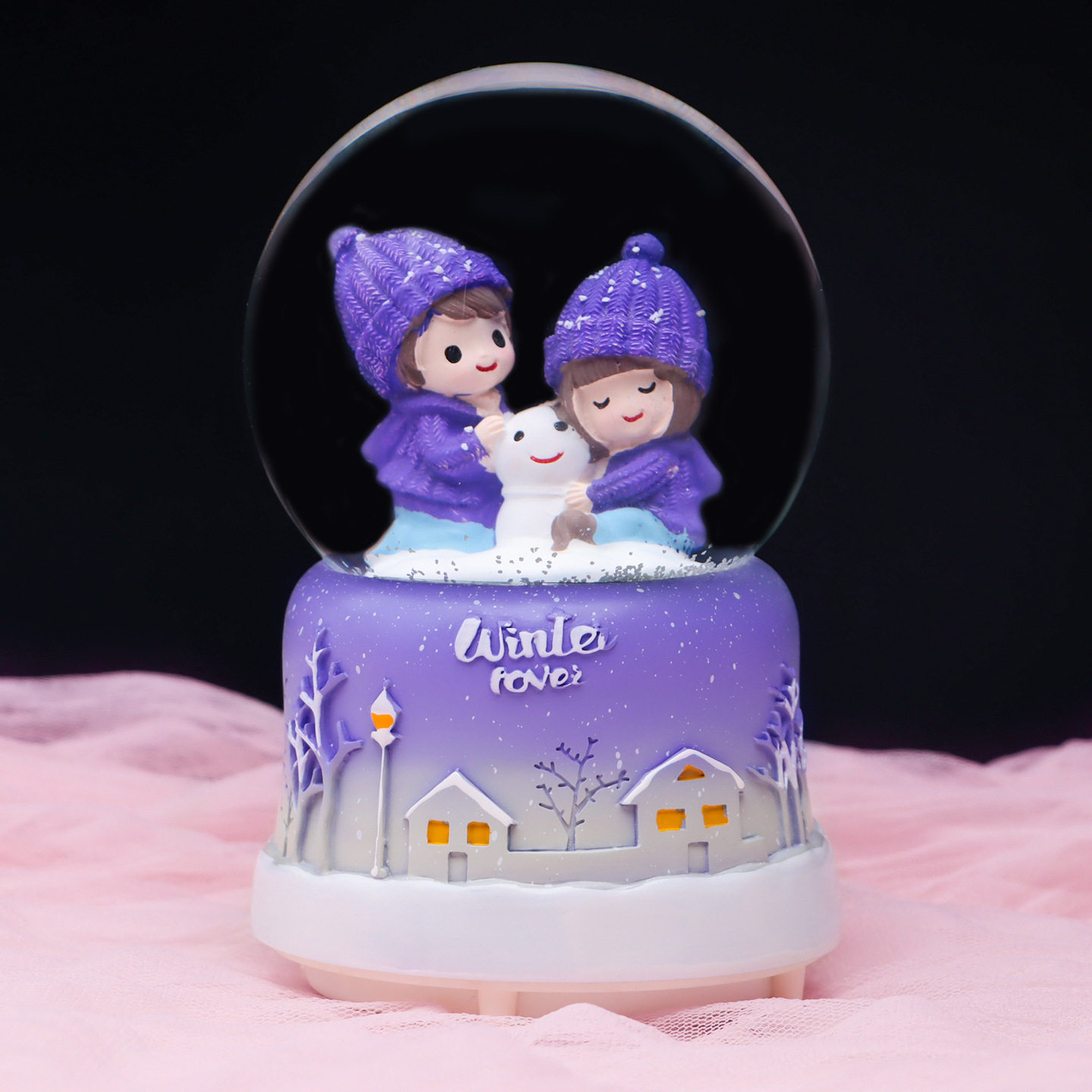 冰雪之恋情侣发光水晶球音乐盒
