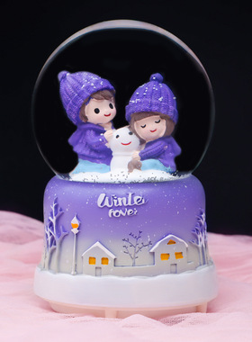 冰雪之恋情侣发光水晶球音乐盒