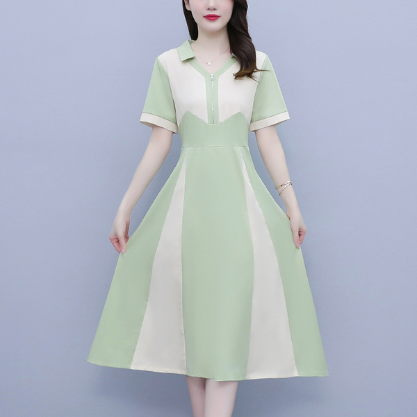 KM18405#夏新款韩版惊艳大码女装时尚减龄设计感显瘦长款连衣裙