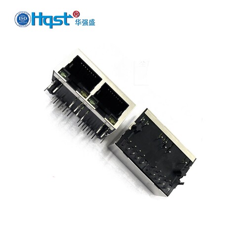 RJ45带百兆变压器1*2双网口HR911205C水晶头插座双灯90度网络插口