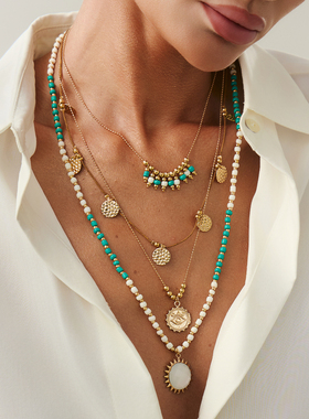 2件套米珠CCB珠子链项链套装 欧美秋冬新潮嘻哈个性小众多层颈链