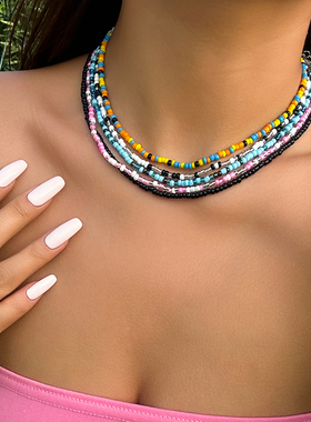 5件套彩色米珠项链套装
