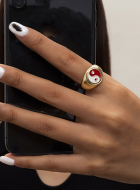 滴油太极图案戒指女小众设计嘻哈