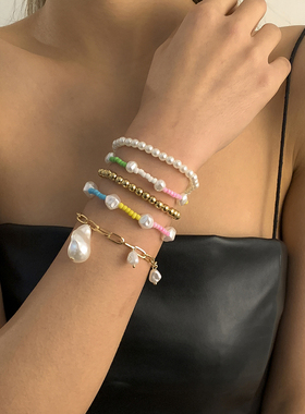 彩色米珠巴洛克珍珠手