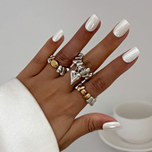 3件套桃心混色CCB戒指套装 欧美时尚 小众新潮设计ins风指环组合酷