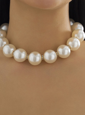 简约嘻哈镶钻仿珍珠项链