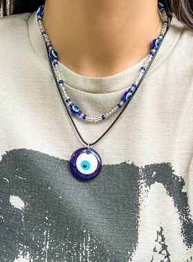 2件套眼睛皮蜡线项链套装