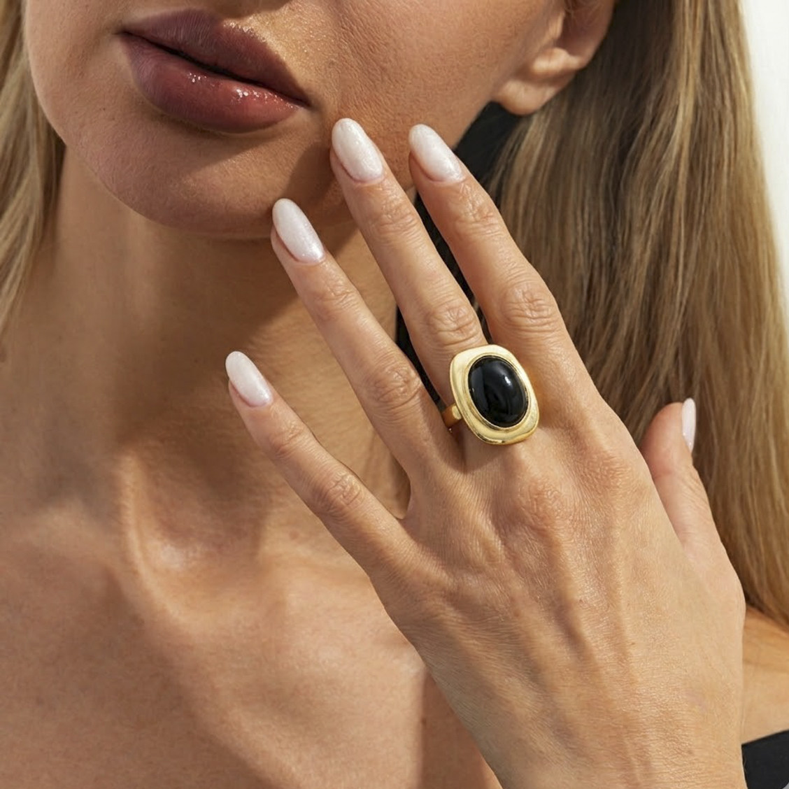 方形椭圆宝石开口戒指女 2026夏季嘻哈潮流时尚网红写真拍照饰品