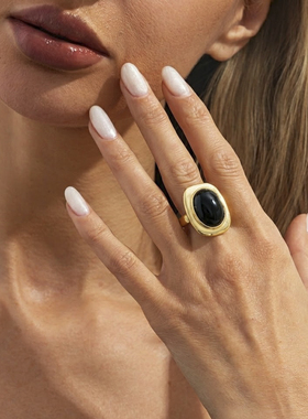 方形椭圆宝石开口戒指女 2026夏季嘻哈潮流时尚网红写真拍照饰品