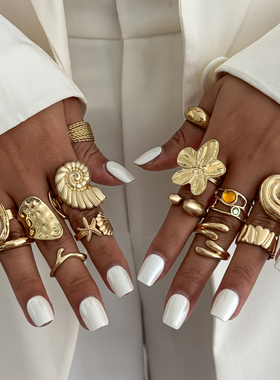 14件套花朵海螺戒指套装 欧美2025秋冬时尚潮流小众拍照搭配饰品