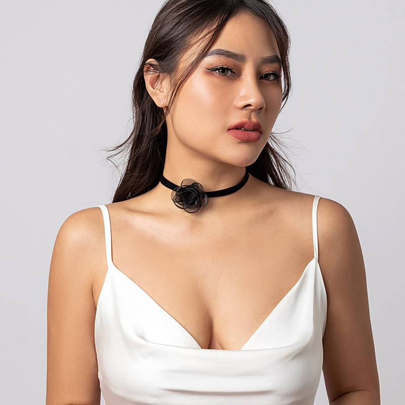 卷边网纱花朵织带项链女 欧美时尚甜美可爱少女气质锁骨链chocker
