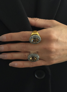 镶钻椭圆形亚克力宝石戒指女复古新潮夸张时尚网红舞台表演配饰品