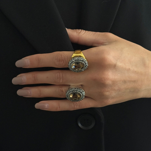 镶钻椭圆形亚克力宝石戒指女复古新潮夸张时尚网红舞台表演配饰品