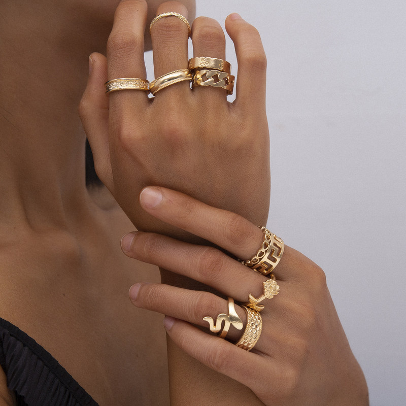 11 RING COMBINATION SET NET CELEBRITY SIMPLE COLD WIND FASHION PERSONALITY EUROPEAN AND AMERICAN DECORATION GIRLFRIENDS GIRLS HIPSTERS