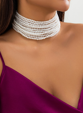 夸张个性仿珍珠多层项链