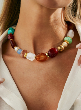 彩色树脂CCB隔片拼接项链女 欧美潮时尚个性小众网红百搭锁骨链