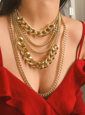 混搭流苏链条多层项链 RAP说唱HIPHOP嘻哈潮流夸张古巴链颈链项链