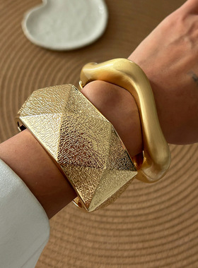 欧美ins赛博风几何切面手镯 跨境时尚bracelet麻面合金开口手环女