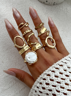 10件套镂空不规则戒指套装欧美夏季新潮时尚小众设计网红街拍饰品