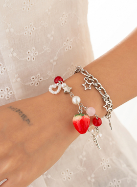 2件套珍珠草莓NK链手链套装 2025冬季时尚甜美少女风旅拍手饰品潮