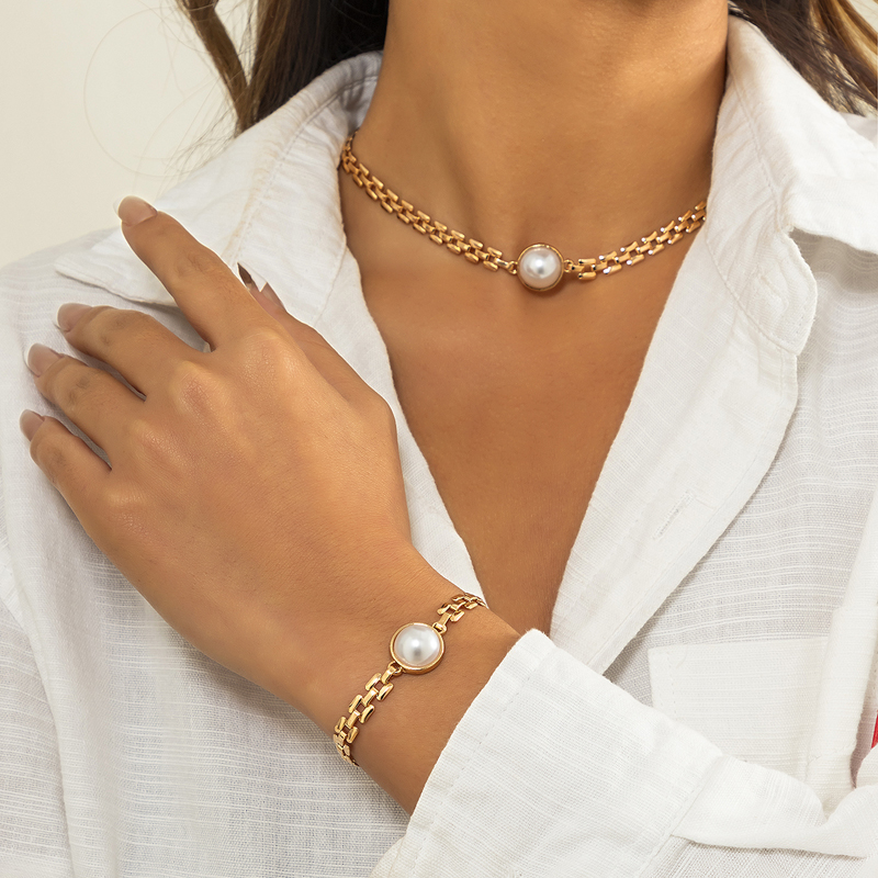 镶嵌人造珍珠手表链项链女 欧美小众设计感ins百搭新年约会饰品