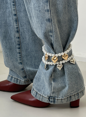 2件套CCB桃心仿珍珠脚链套装欧美嘻哈时尚百搭网红穿搭服装配饰品