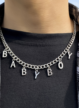 男款BABYBOY吊坠项链 欧美夏季潮流时尚简约嘻哈风格锁骨链配饰品