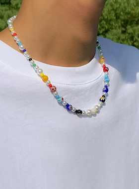 时尚琉璃小花拼接彩色串珠项链
