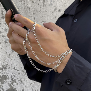 男款连手指NK链手链 欧美风2025新款潮人霸气hiphop摇滚手饰品