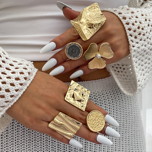 几何方形圆形花朵戒指女2025冬季时尚嘻哈小众设计网红旅拍风指环