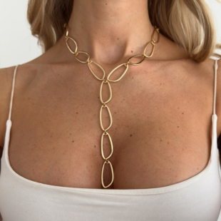 几何镂空Y形十字链长坠项链女 欧美潮夸张时尚网红舞台表演锁骨链