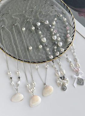 5件套蝴蝶结扇贝项链套装 2025冬季嘻哈时尚海边旅行度假配饰品潮