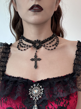 编织水晶流苏项链女 欧美复古优雅知性气质搭配连衣裙配饰品潮人