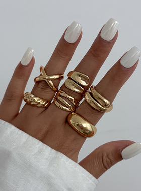 6件套螺纹凹面戒指套装 欧美新潮时尚个性网红气质搭配服装饰品酷