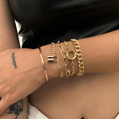 5条 十字链锁吊坠手链套装 欧美嘻哈大气ins潮酷网红胖手腕MM手饰