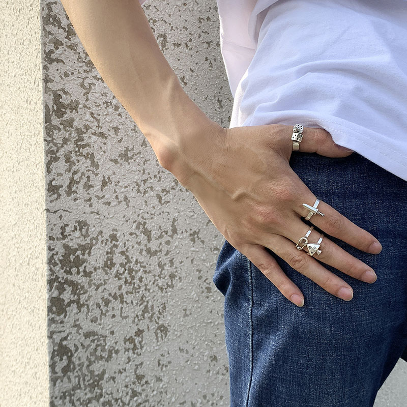 男士匕首蘑菇色子4件套戒指套装 欧美嘻哈复古街头风格酷装饰指环