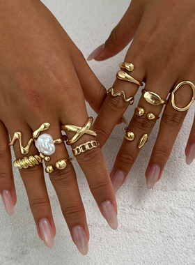 12件套镂空不规则戒指套装 欧美冬季潮时尚小众设计ins风街拍饰品