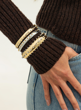 3件套椭圆铆钉弹簧式手镯套装 欧美新潮夸张网红时尚拍照搭配饰品