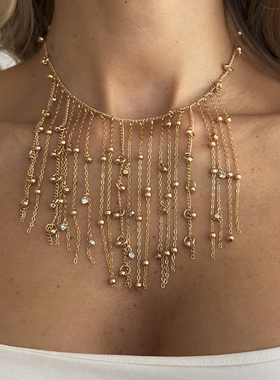 流苏水钻珠子链项链女 2026春夏潮夸张时尚个性模特T台走秀配饰品