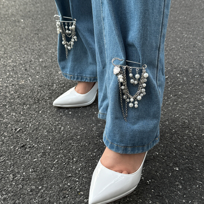 桃心流苏仿珍珠链条脚链女 2026春嘻哈新潮时尚小众设计胸针饰品