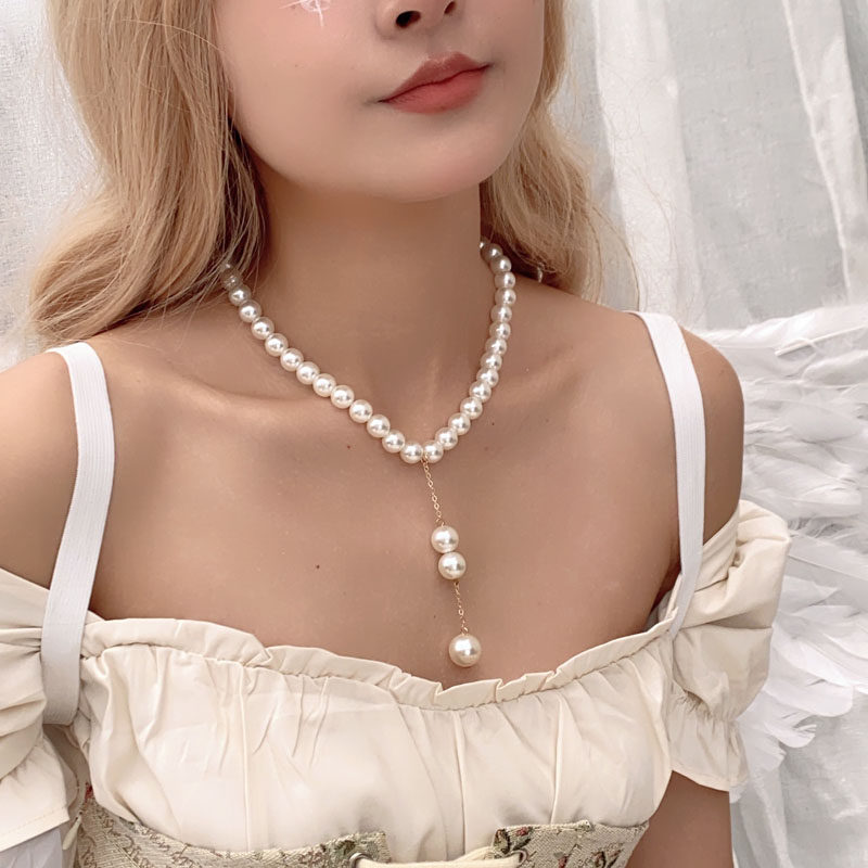 简约流苏仿珍珠项链女 欧美复古时尚网红性感搭配裙子配饰品颈链