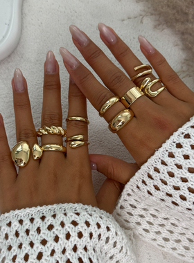 10件套不规则光面开口戒指套装 欧美夏季新潮时尚网红街拍饰品酷