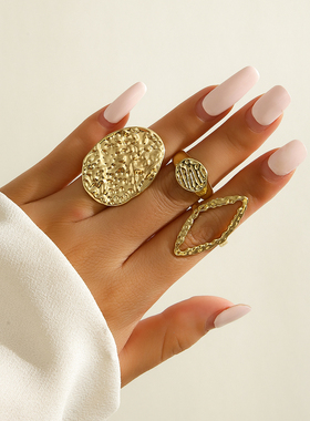 3件套麻面椭圆戒指套装