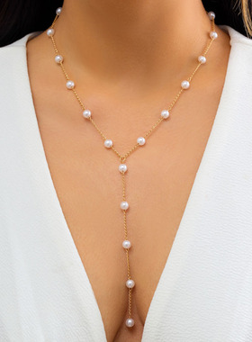 简约性感流苏仿珍珠链项链