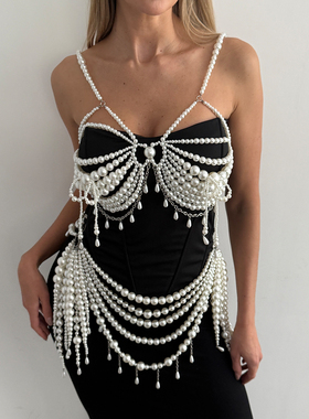多层仿珍珠胸罩式身体链女 2026新潮夸张时尚模特T台走秀搭配饰品