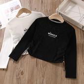 甜酷风女童小短款 春秋洋气上衣女孩高腰打底衫 长袖 t恤2025新款