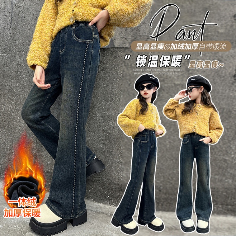 女童加绒喇叭裤子一体绒超好看冬