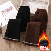 加绒加厚保暖网红黑咖色洋气中大童冬天一体绒喇叭裤 女童裤 子冬款