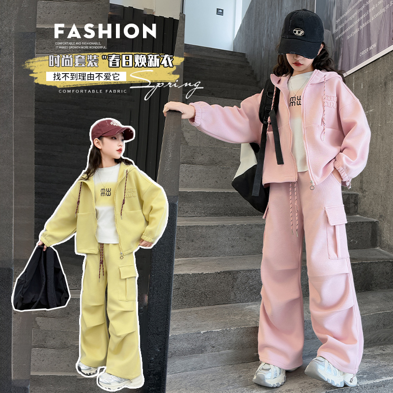 女童春秋款套装韩系穿搭高级感工装小女孩2025炸街运动儿童两件套