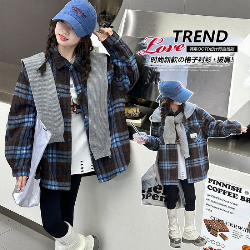 女童夹棉外套衬衫冬夹棉加厚褂子